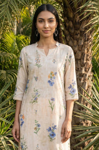 Beige Floral Printed Straight Kurta with Palazzo Co-ord Set