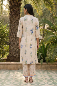 Beige Floral Printed Straight Kurta with Palazzo Co-ord Set
