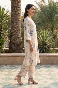 Beige Floral Printed Straight Kurta with Palazzo Co-ord Set