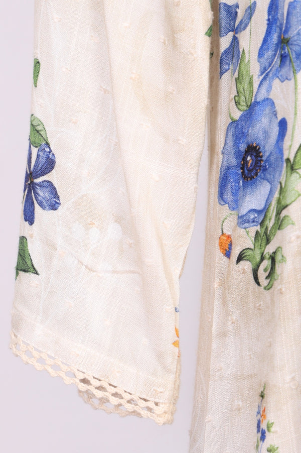 Beige Floral Printed Straight Kurta with Palazzo Co-ord Set