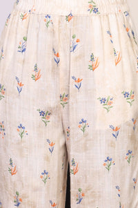 Beige Floral Printed Straight Kurta with Palazzo Co-ord Set