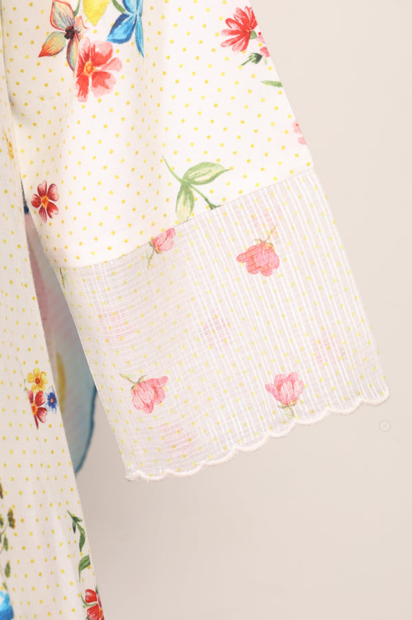 Off White Floral Printed Rayon Straight Kurta with Palazzo and Dupatta Set