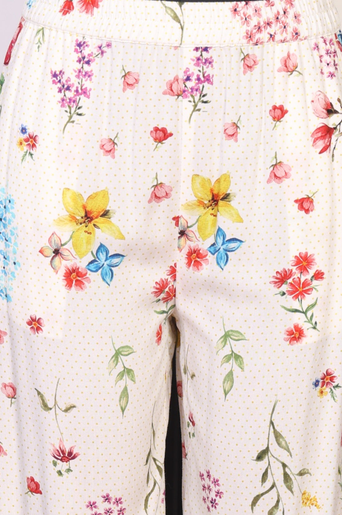 Off White Floral Printed Rayon Straight Kurta with Palazzo and Dupatta Set