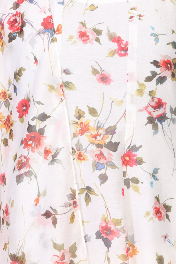 Off White Floral Printed Chanderi Sleeveless A-line Kurta with Trousers and Dupatta Set