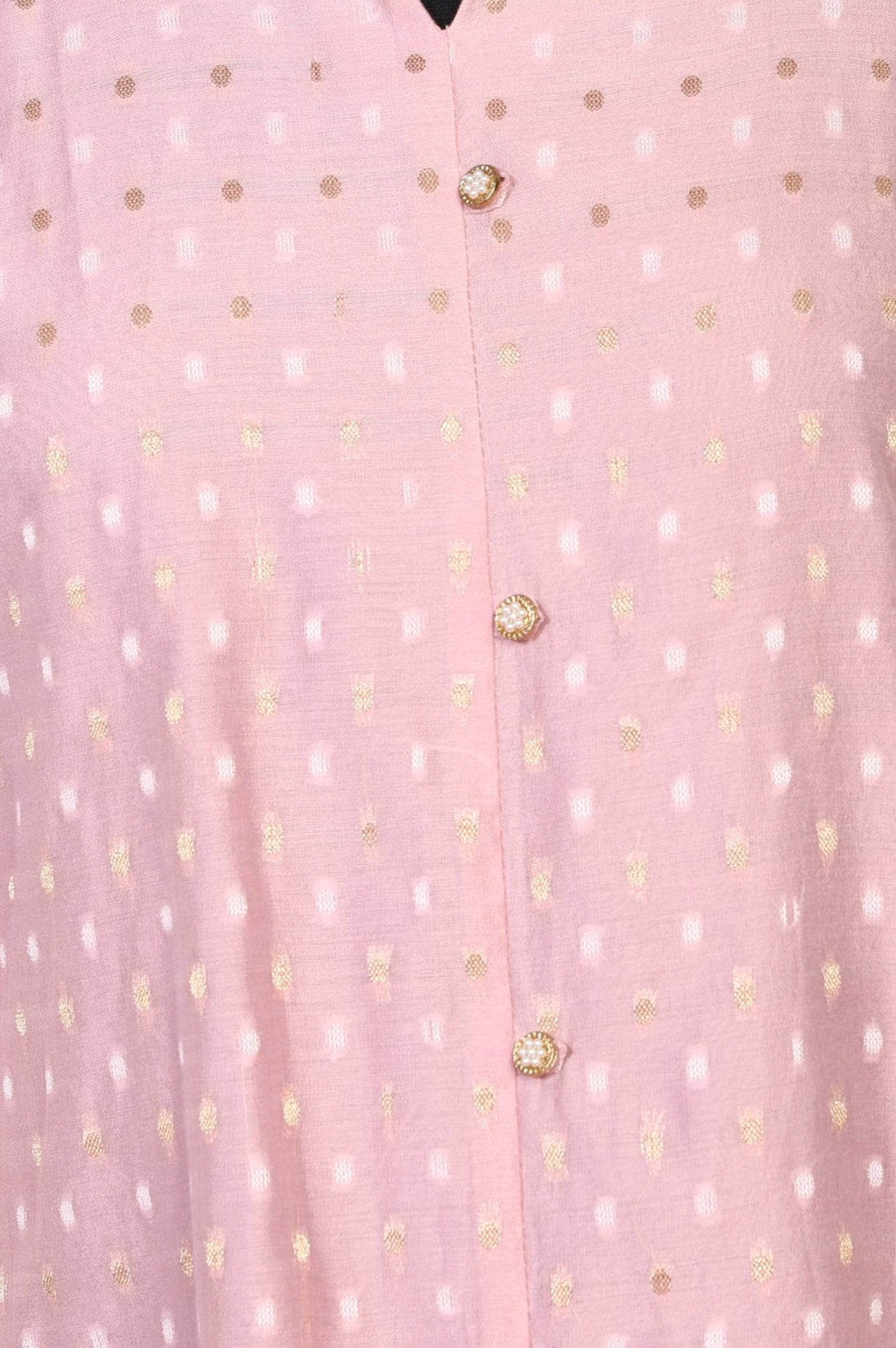 Pink Yarn Dyed Foil Printed Polka Dots Chanderi Straight Kurta with Trouser Set