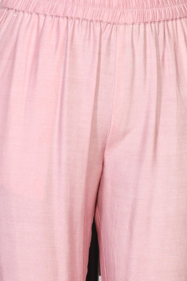 Pink Yarn Dyed Foil Printed Polka Dots Chanderi Straight Kurta with Trouser Set