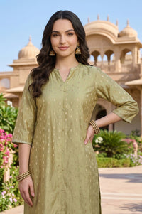 Green Yarn Dyed Chanderi Butta Straight Kurta with Trousers Co-ord Set
