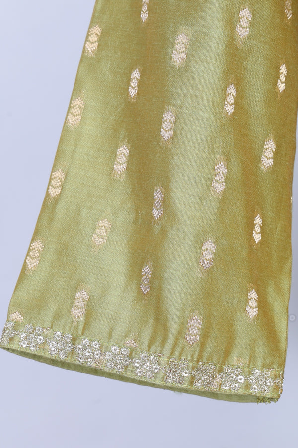 Green Yarn Dyed Chanderi Butta Straight Kurta with Trousers Co-ord Set