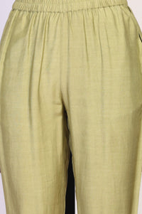 Green Yarn Dyed Chanderi Butta Straight Kurta with Trousers Co-ord Set