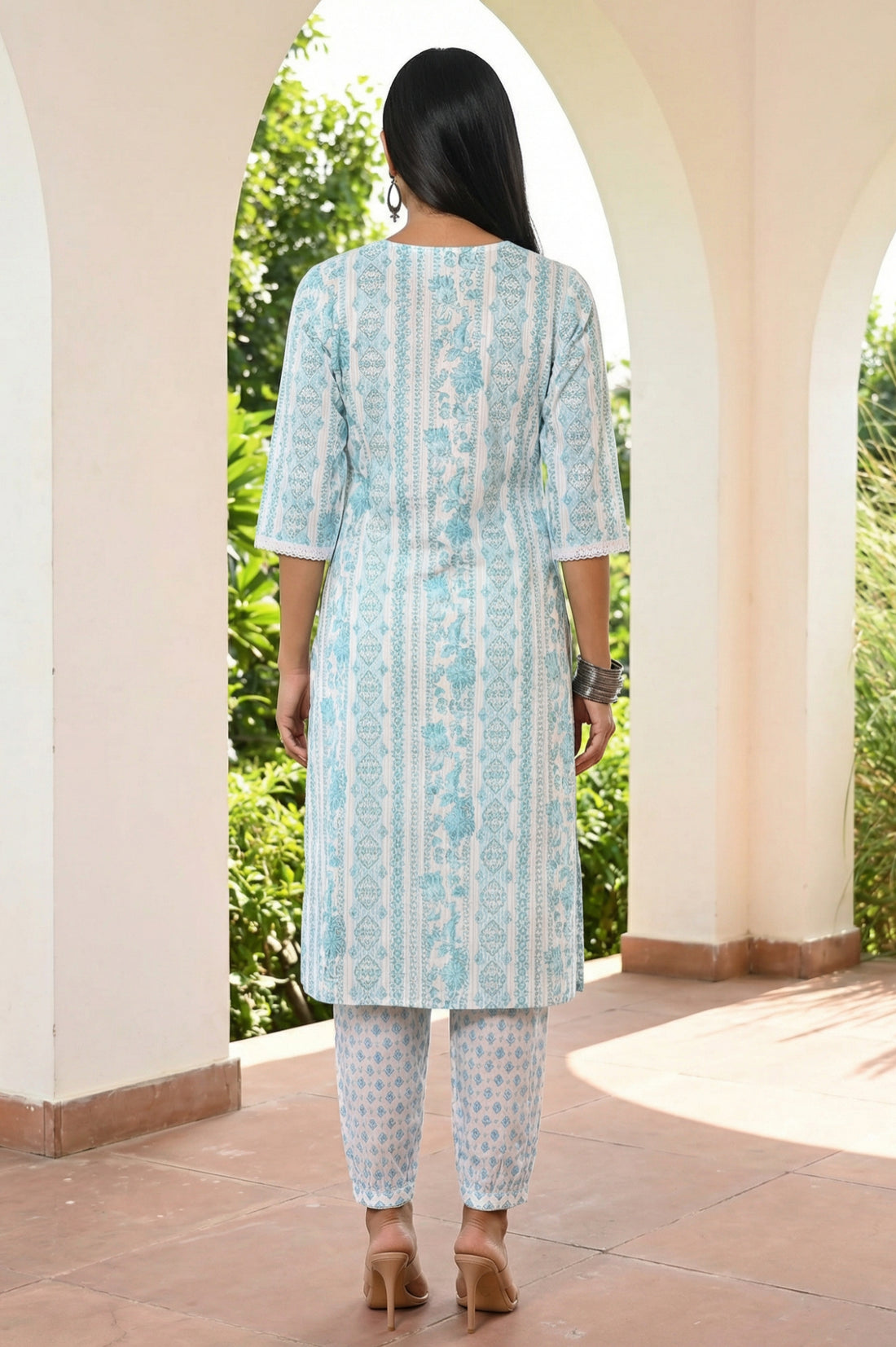 White Floral Printed Pure Cotton Straight Kurta with Salwar Co-ord Set