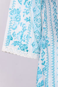 White Floral Printed Pure Cotton Straight Kurta with Palazzo Co-ord Set