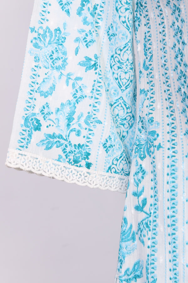 White Floral Printed Pure Cotton Straight Kurta with Palazzo Co-ord Set