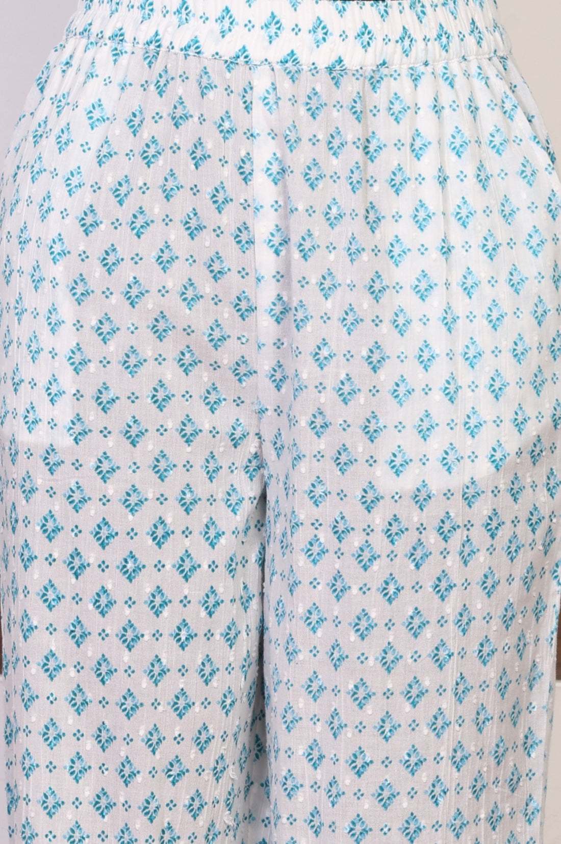 White Floral Printed Pure Cotton Straight Kurta with Palazzo Co-ord Set