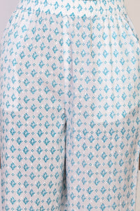 White Floral Printed Pure Cotton Straight Kurta with Palazzo Co-ord Set