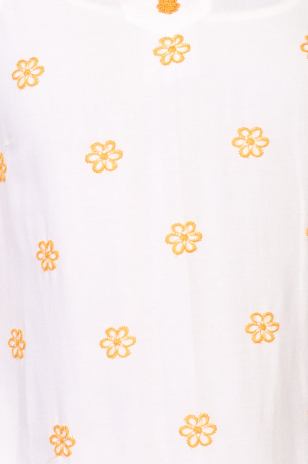 White Thread Embroidered Rayon Straight Kurta and Palazzo Co-ord Set