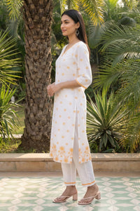 White Thread Embroidered Rayon Straight Kurta and Palazzo Co-ord Set