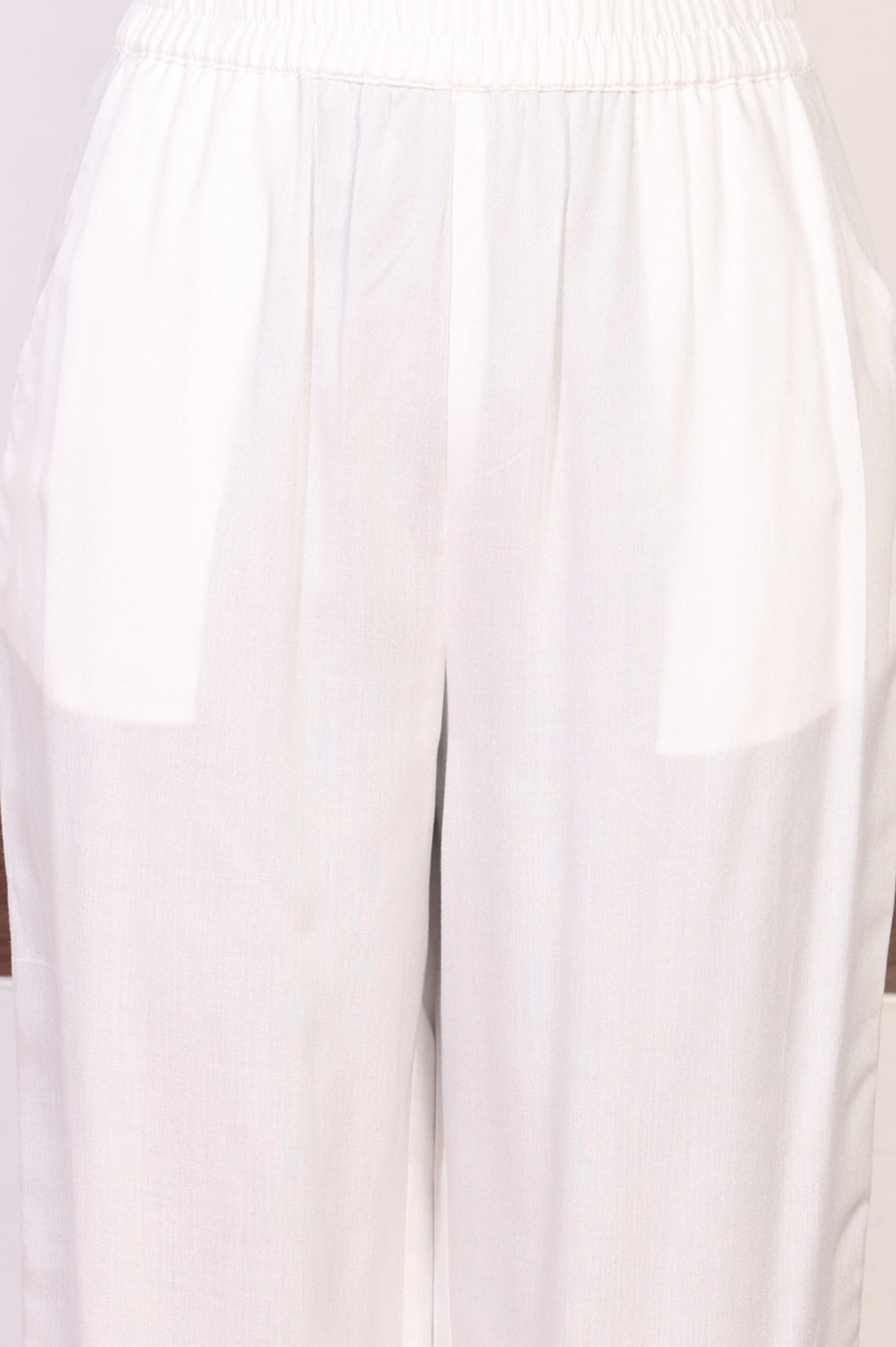 White Thread Embroidered Rayon Straight Kurta and Palazzo Co-ord Set