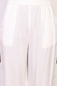 White Thread Embroidered Rayon Straight Kurta and Palazzo Co-ord Set