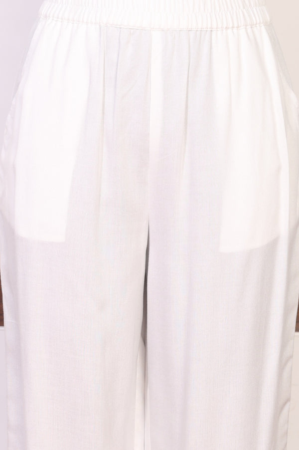 White Thread Embroidered Rayon Straight Kurta and Palazzo Co-ord Set