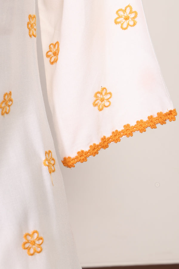 White Thread Embroidered Rayon Straight Kurta and Palazzo Co-ord Set