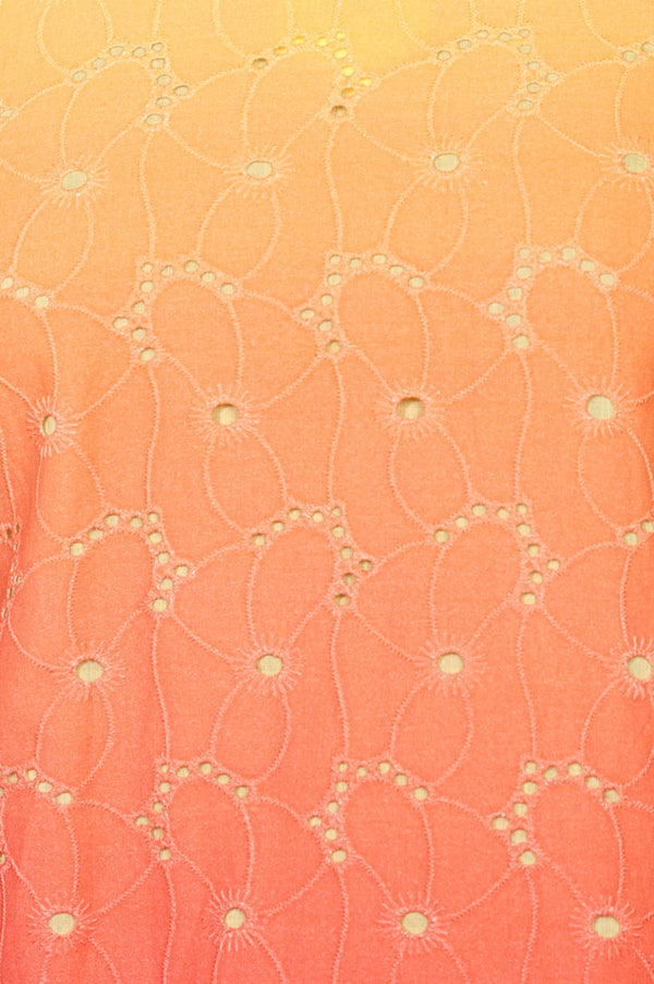 Orange Ombre Embroidered Schiffli Rayon Straight Kurta with Trousers Co-ord Set