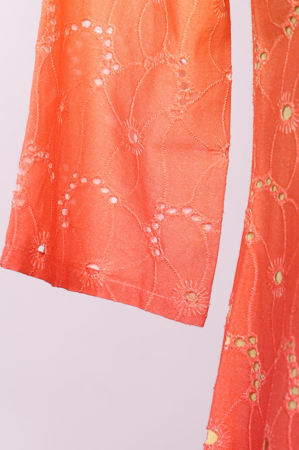 Orange Ombre Embroidered Schiffli Rayon Straight Kurta with Trousers Co-ord Set