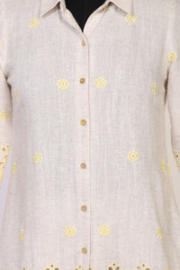 Beige Embroidered Straight Shirt and Palazzo Co-ord Set