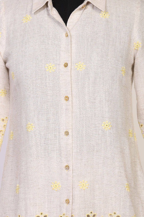 Beige Embroidered Straight Shirt and Palazzo Co-ord Set