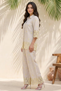 Beige Embroidered Straight Shirt and Palazzo Co-ord Set