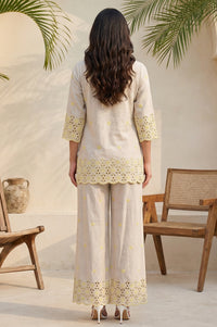 Beige Embroidered Straight Shirt and Palazzo Co-ord Set