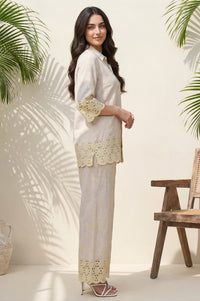 Beige Embroidered Straight Shirt and Palazzo Co-ord Set