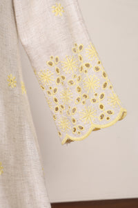 Beige Embroidered Straight Shirt and Palazzo Co-ord Set