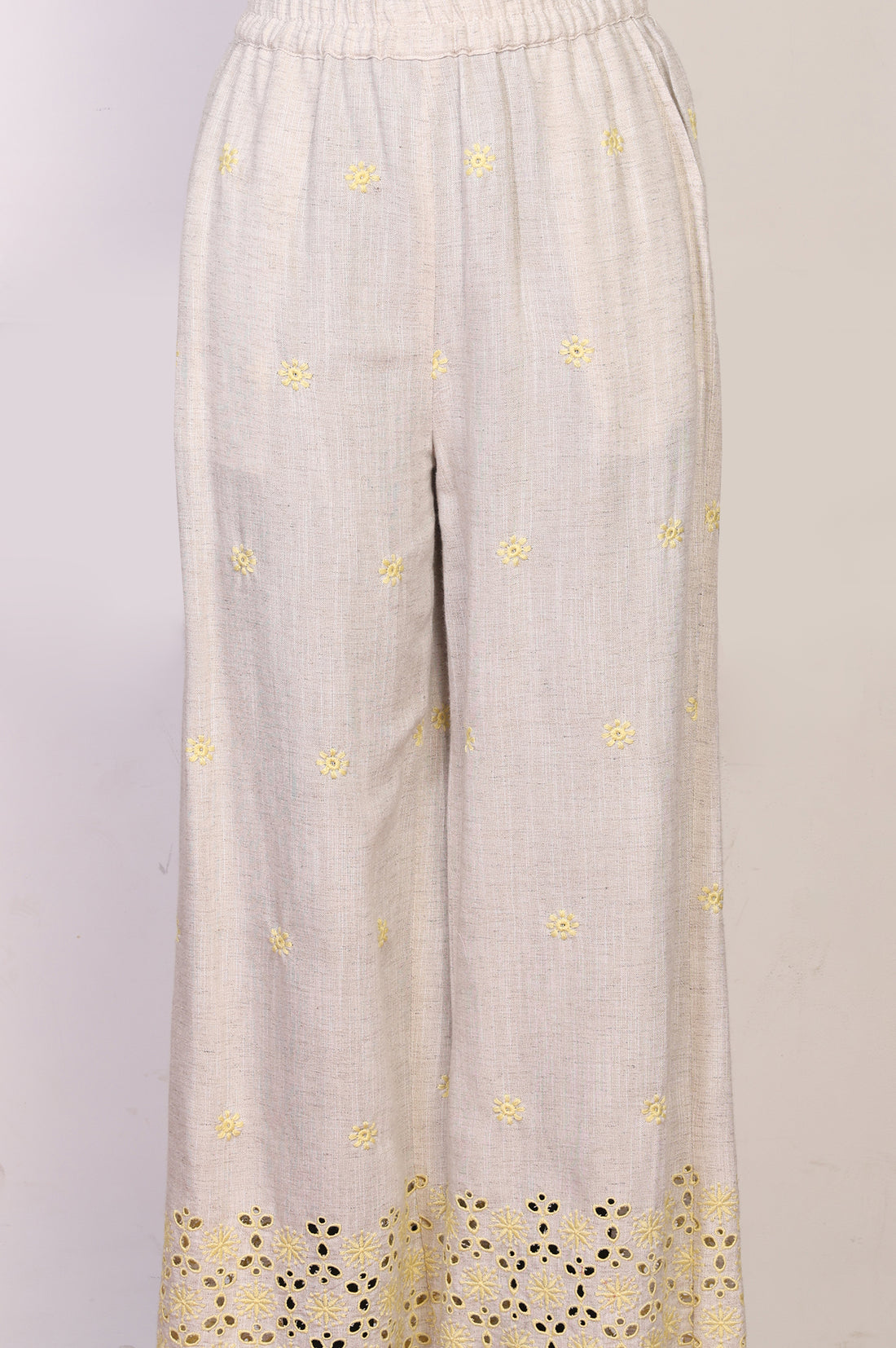 Beige Embroidered Straight Shirt and Palazzo Co-ord Set