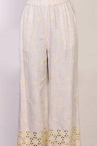Beige Embroidered Straight Shirt and Palazzo Co-ord Set