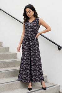 Black Embroidered Pure Cotton Sleeveless Vest Top with Palazzo Co-ord Set