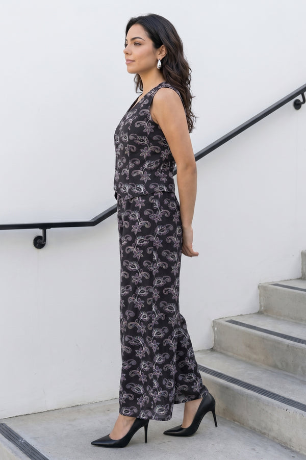 Black Embroidered Pure Cotton Sleeveless Vest Top with Palazzo Co-ord Set