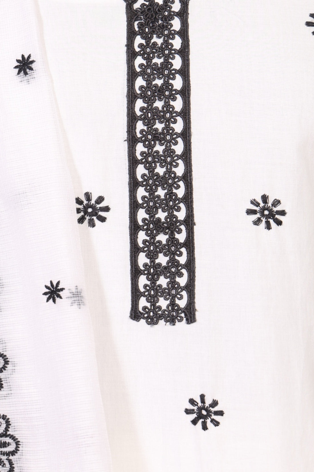 White Thread Embroidered Pure Cotton Straight Kurta with Trousers and Dupatta Set