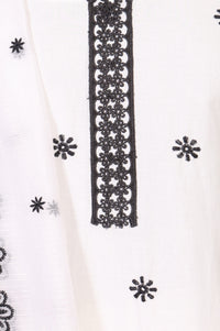 White Thread Embroidered Pure Cotton Straight Kurta with Trousers and Dupatta Set