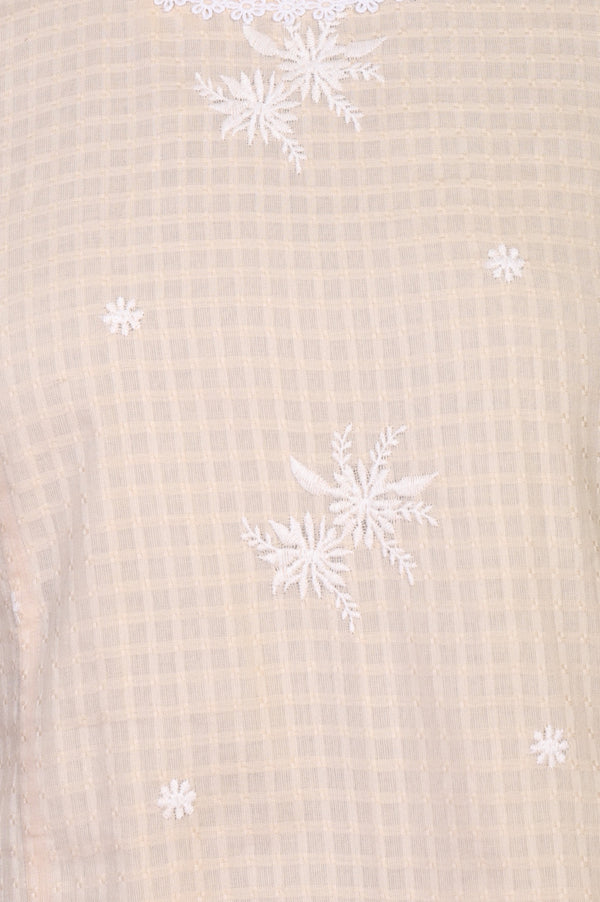 Peach Thread Embroidered Pure Cotton Straight Kurta and Palazzo Set with Dupatta