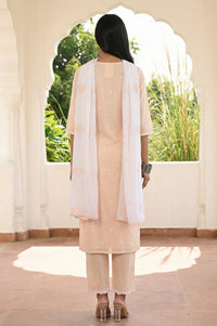 Peach Thread Embroidered Pure Cotton Straight Kurta and Palazzo Set with Dupatta