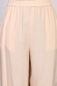 Peach Thread Embroidered Pure Cotton Straight Kurta and Palazzo Set with Dupatta