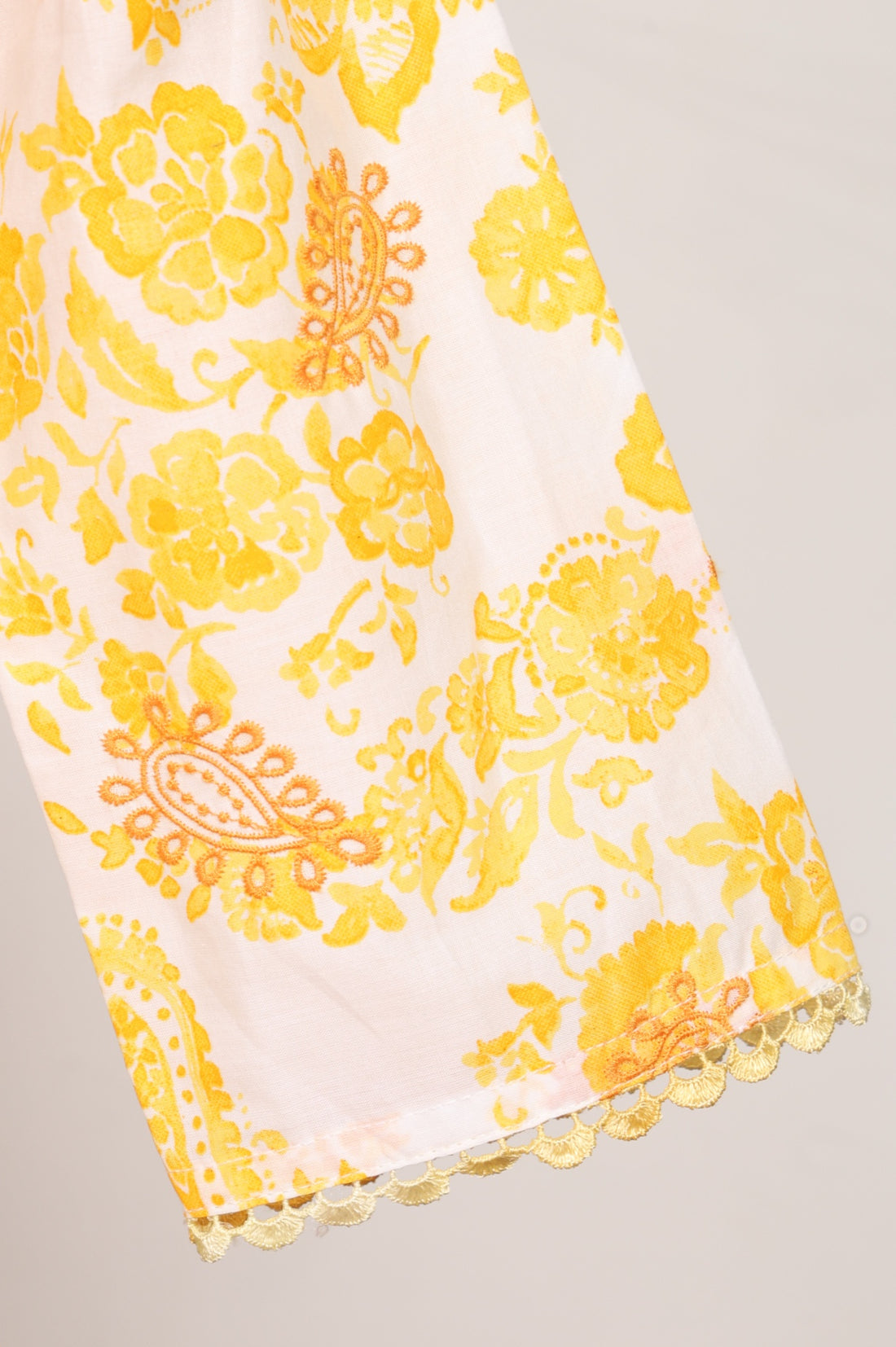 Yellow Paisley Printed Pure Cotton Flared Kurta with Trousers and Dupatta Set