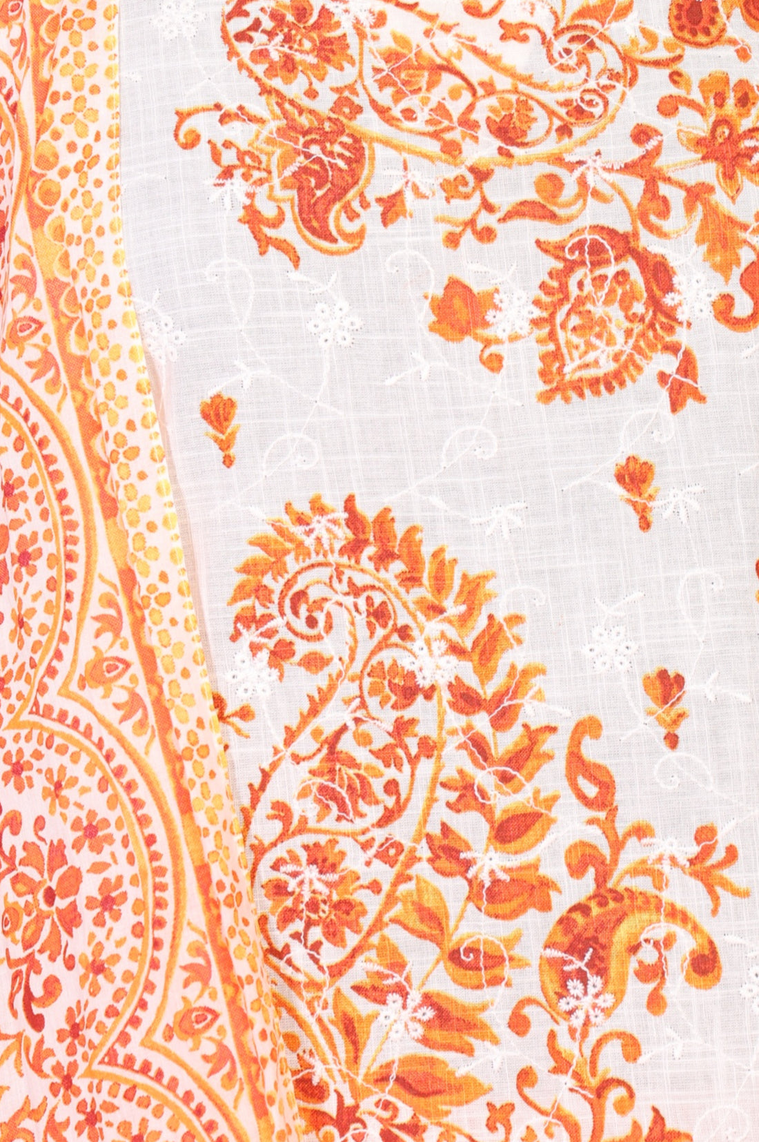 White and Peach Paisley Printed Thread Embroidered Pure Cotton Straight Kurta with Salwar and Dupatta Set