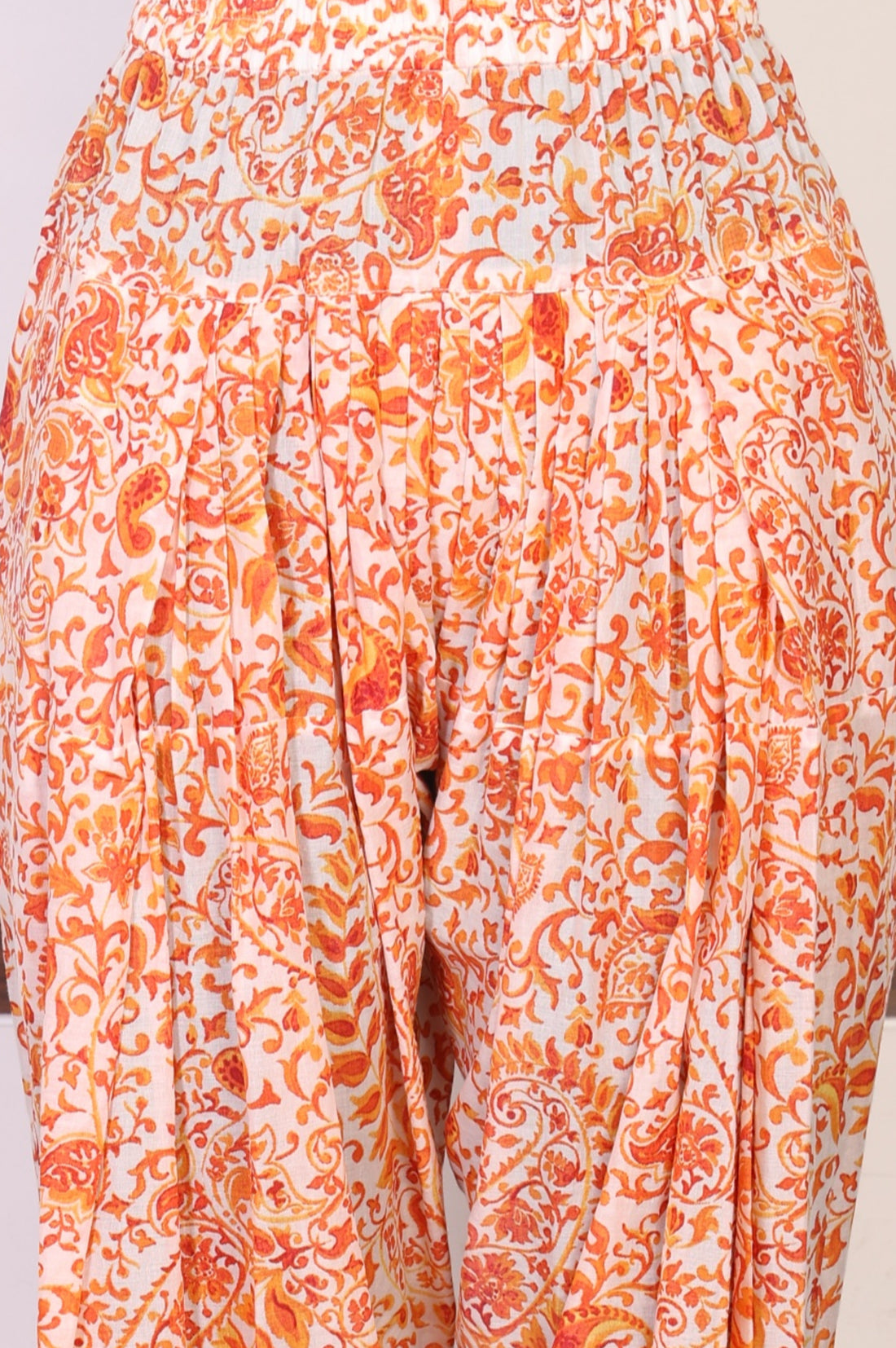 White and Peach Paisley Printed Thread Embroidered Pure Cotton Straight Kurta with Salwar and Dupatta Set