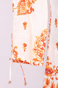 White and Peach Paisley Printed Thread Embroidered Pure Cotton Straight Kurta with Salwar and Dupatta Set