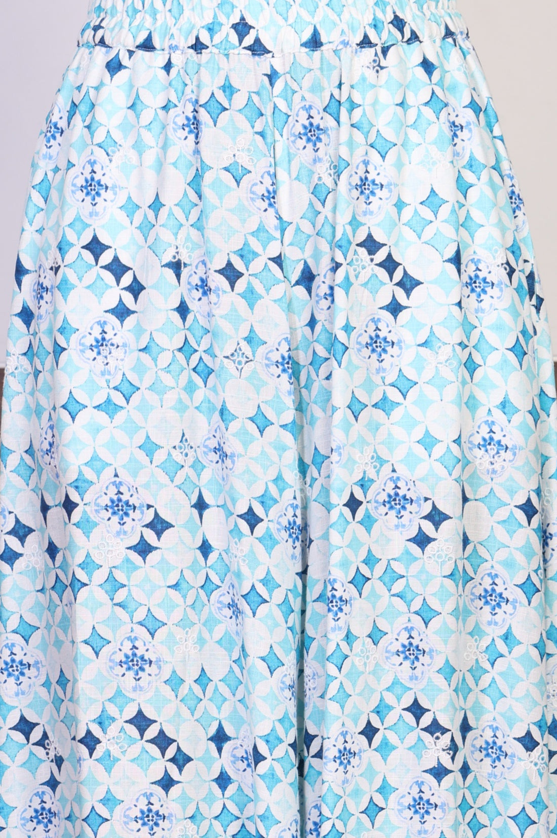 White Paisley Printed Rayon Noodle Straps Straight Kurta and Palazzo Set with Dupatta