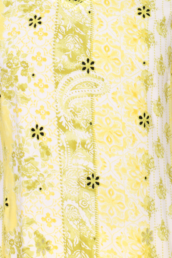 Yellow Floral Printed Embroidered Rayon Straight Kurta with Palazzo Co-ord Set