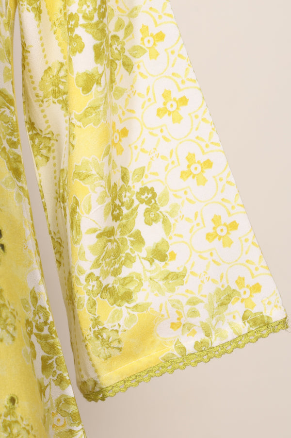 Yellow Floral Printed Embroidered Rayon Straight Kurta with Palazzo Co-ord Set