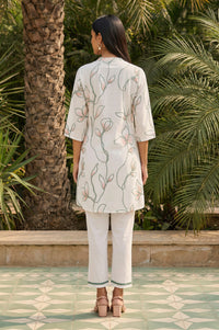 White Thread Embroidered Rayon Straight Kurta with Trousers Co-ord Set