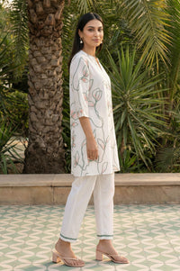 White Thread Embroidered Rayon Straight Kurta with Trousers Co-ord Set